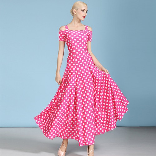Blue polka dot ballroom dance dress for women pink polka dot waltz tango dance dress abito da ballo per donna